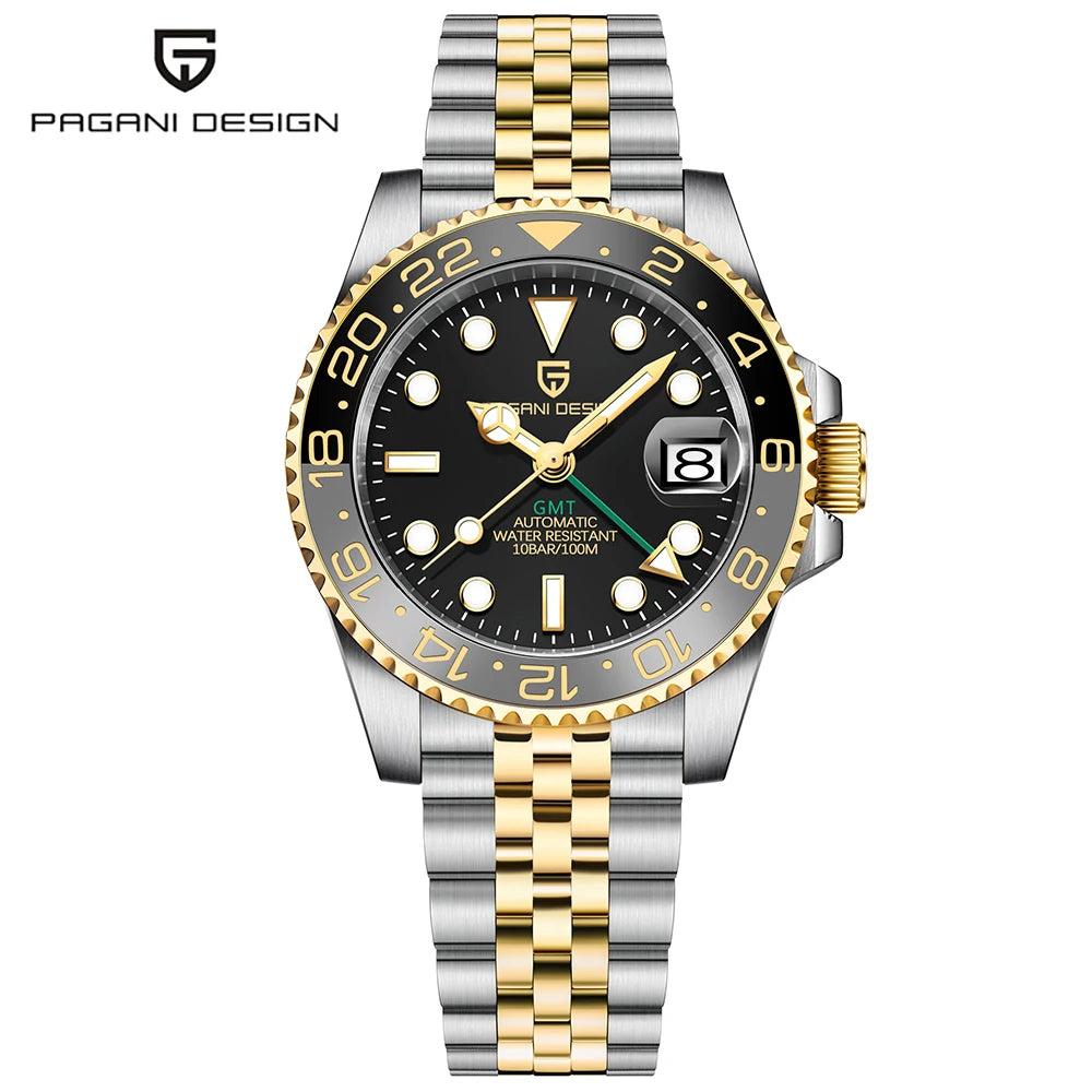 PAGANI DESIGN PD-1662 Luxury GMT Men Mechanical Wristwatch Sapphire Glass Stainless Steel 100M Waterproof Automatic Watches