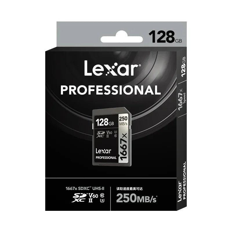 Lexar SD Card 1667X Official Original 250MB/s 64GB 128GB 256GB Memory Card SDXC UHS-II V60 U3 C10 Flash Cards 4K for Camera