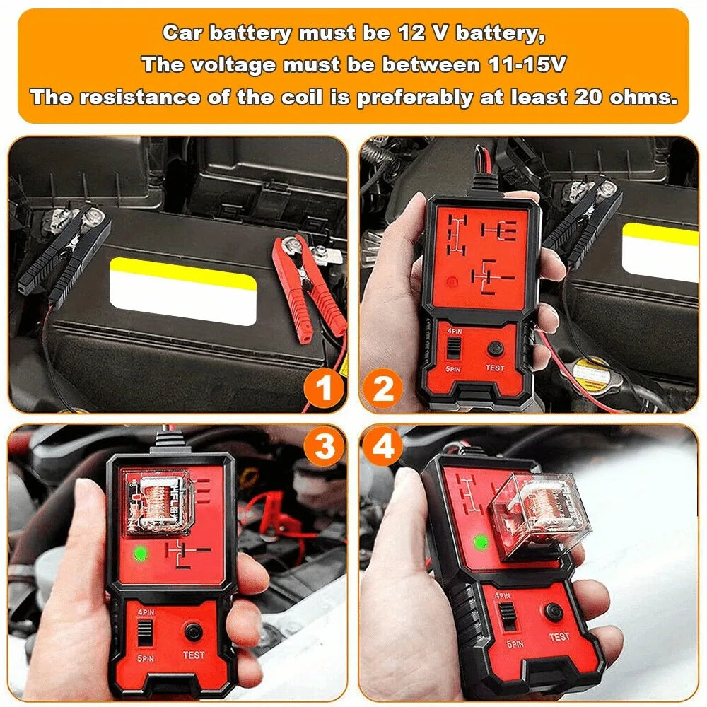 Portable 12V Automotive Relay Tester - Easily Diagnose and Test Relays with Battery Clips, Fast and Accurate Results, for Car, T