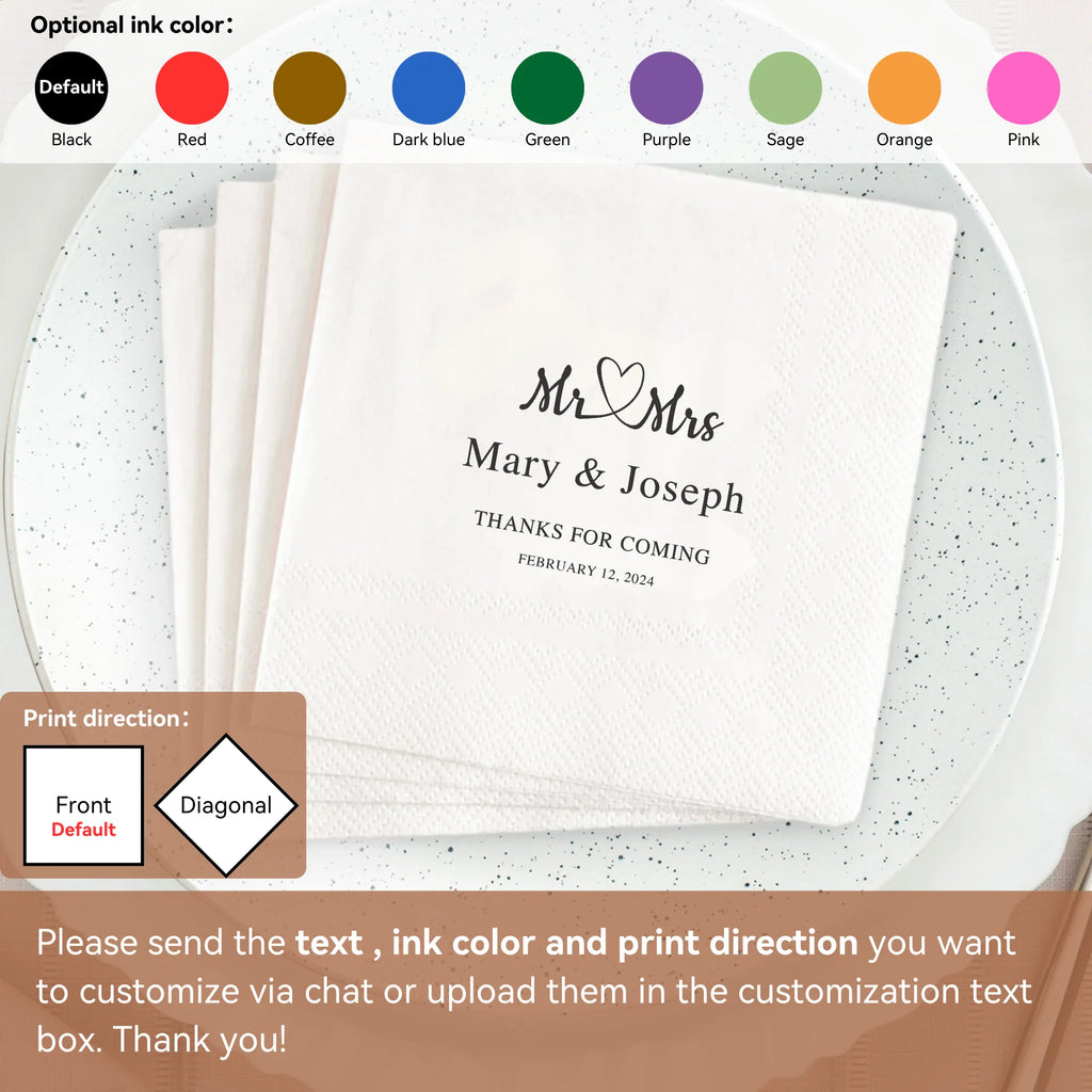 Personalized Paper Napkins for Wedding Custom Napkins of Your Text 50-500pcs Disposable Napkins for Cocktail Party Hen Party