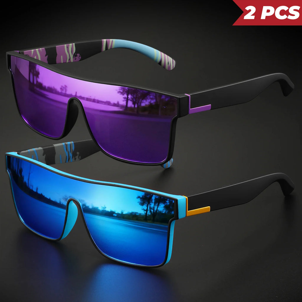 2PCS Classic Colorful Sports Sunglasses - One-Piece Lens, UV400 Unisex for Outdoor, Travel & Daily