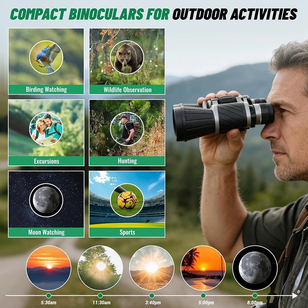 Baigish 10x50 High Powered Binoculars for Adults Compact Binoculars with Carrying Bag for Bird Watching Hunting Camping Travel
