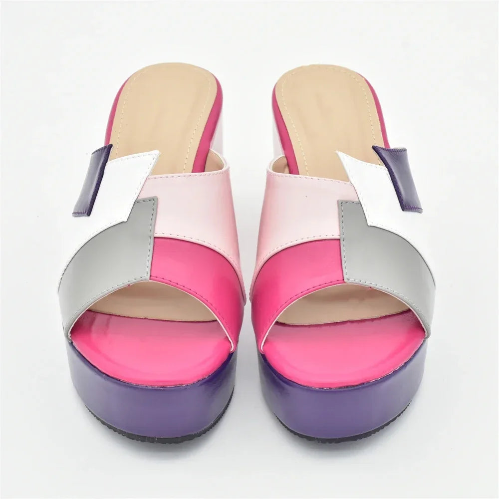 Italian Lady Shoes Multicolor Design Wedges Shoes for Women Platform Shoes High Heels Thick Heel Slingbacks Lady Wedge Sandals