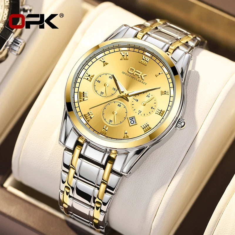 OPK Brand Steel Belt Dual Calendar MEN'S Quartz Watch 8119