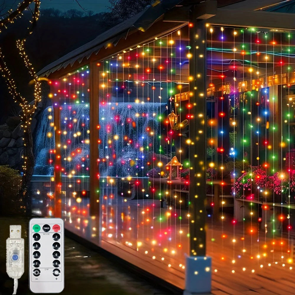 Remote Fairy Lights USB Curtain LED String Lights EID Mubarak Bedroom Wedding Valentine's Day Ramadan Home Decoration 2026