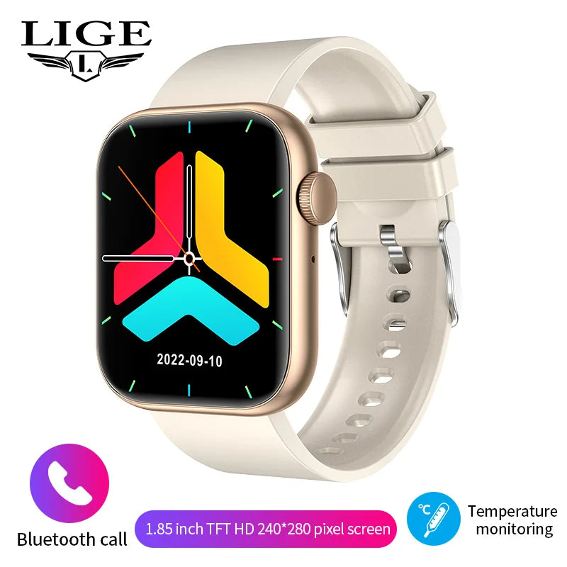 LIGE New Women Smart Watch 1.85 Full Touch Bluetooth Call Smart Wristwatch Body Temperature Watch Sports Bracelet Men Smartwatch