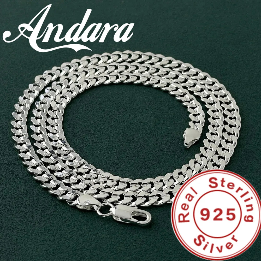 Original 925 Sterling Silver 7MM Cuban Necklace Men Women Wedding Fine Jewelry Accessories Party Gift