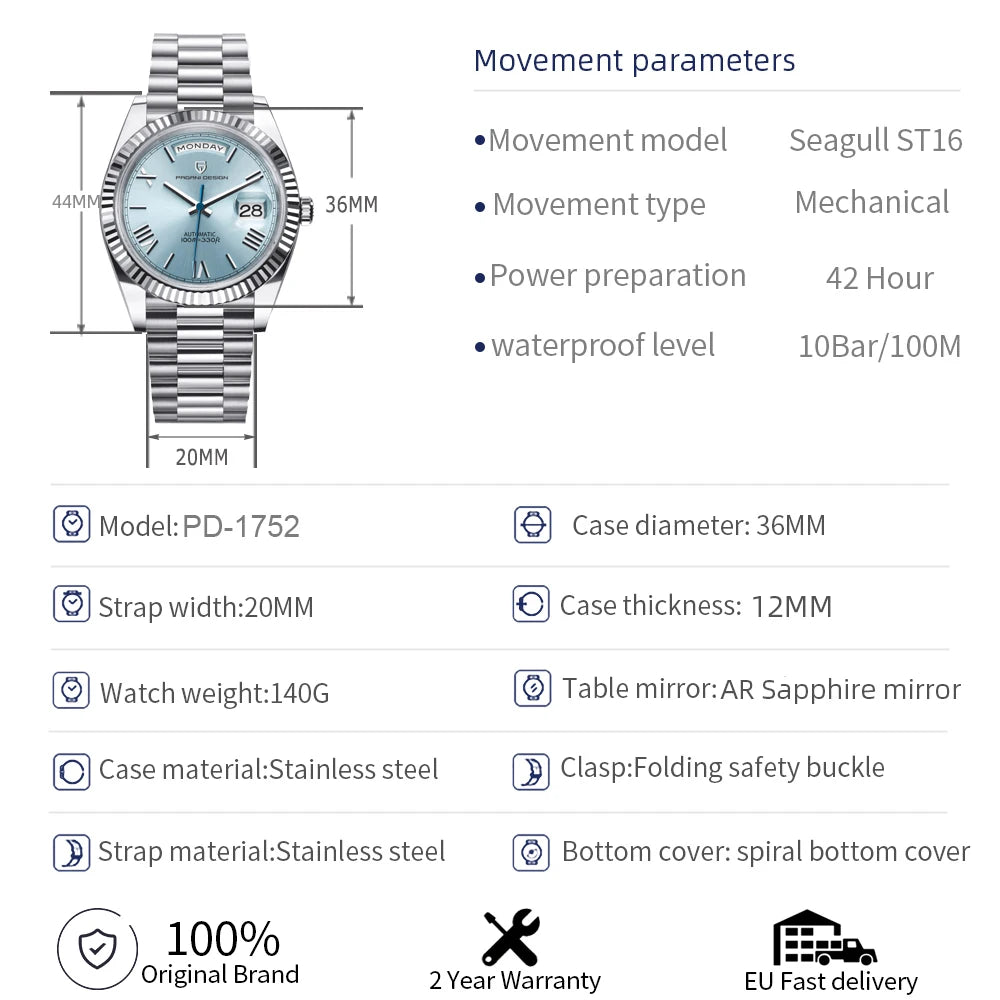 PAGANI DESIGN DD36 Men's Watches Fashion Automatic Watch For Men AR Sapphire Glass ST16 Mechanical Wristwatch Men 2025 New Watch