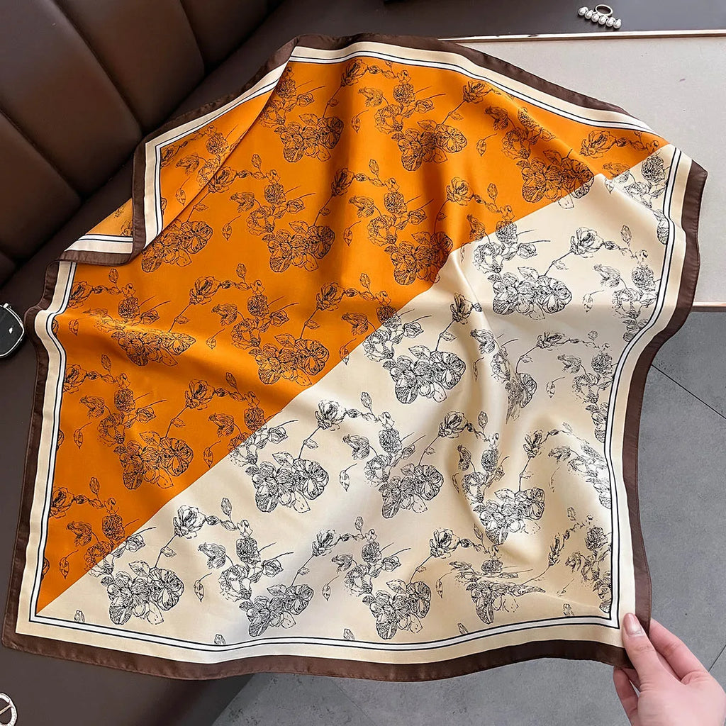 2025 New Yellow Lemon Print Square Silk Scarf for Women 70*70cm Neck Ties Fashion Decorate Neckerchief Female Hijab Bag Ribbions
