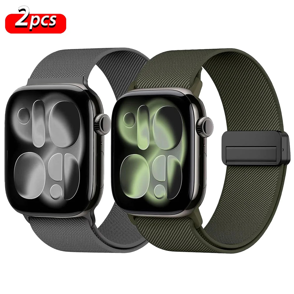 Magnetic Loop For Apple Watch Band 40mm 44mm 45mm 49mm 41mm 38mm Nylon sport bracelet iwatch ultra 3 2 Series 11 10 9 8 se strap