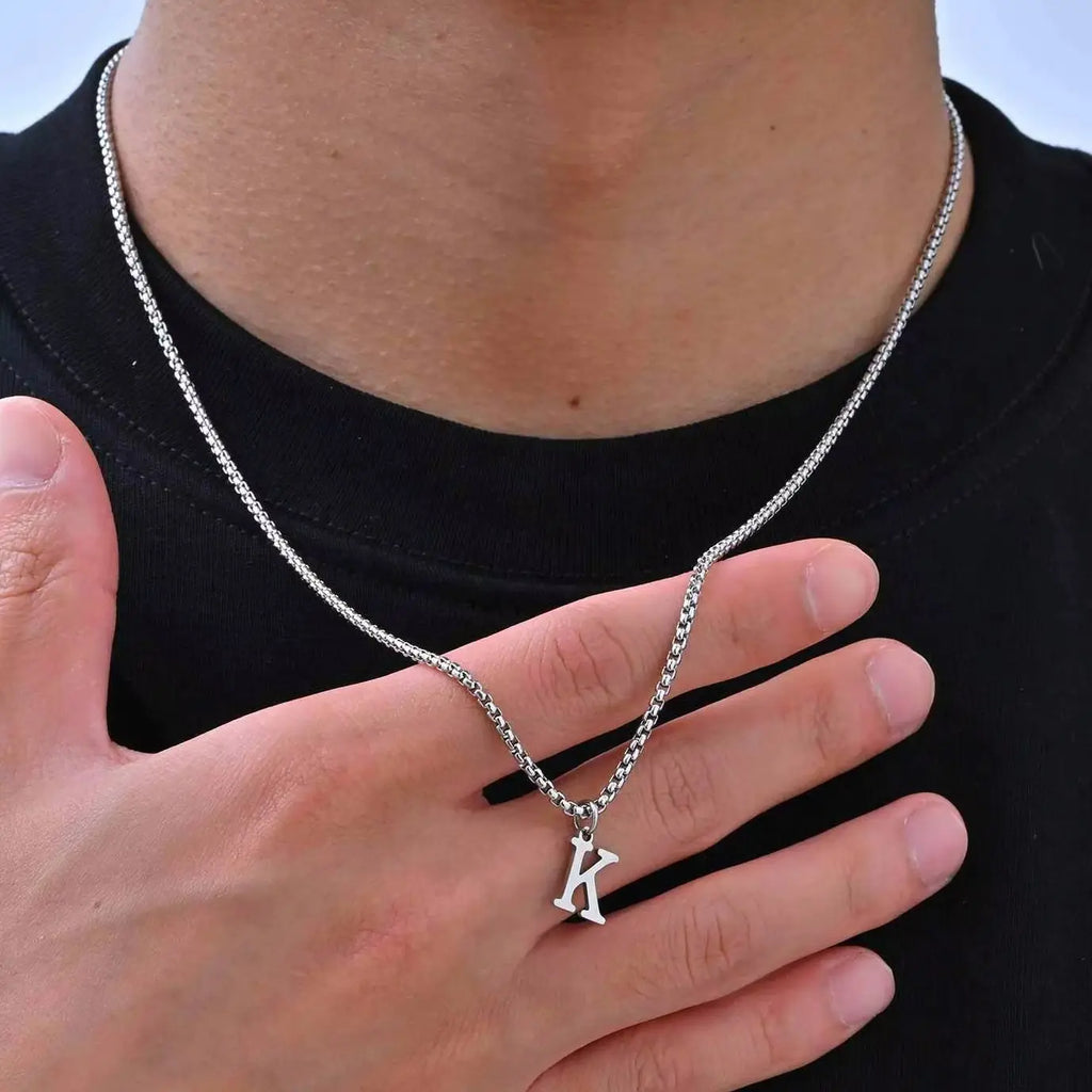Simple Stainless Steel Initials Letters Necklace for Men Women,Hip Hop Gold Silver Color Box Chain Collars Jewelry Gift
