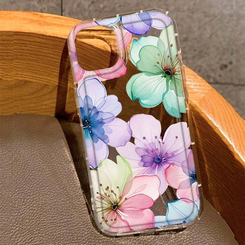 Flower Lily Hibiscue Print Clear Phone Case for Iphone 16 15 14 13 12 11 17 Pro Max Mini 16E 7 8 Plus Vintage Floral Soft Cover