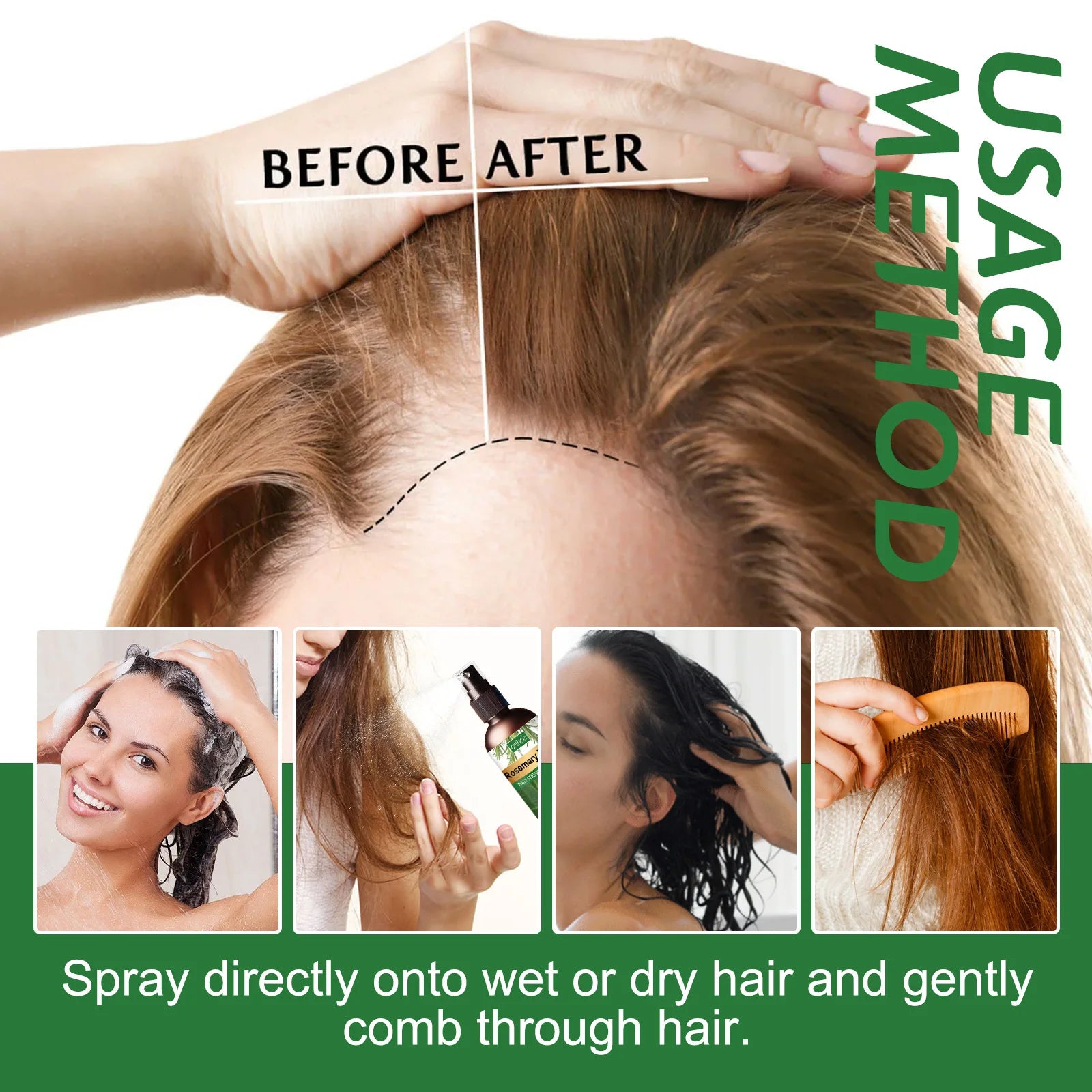 Rosemary Spray for Hair Nourishing Scalp Treatment Strengthen Hair Loss Care Split Ends Remover Organic Hair Growth Spray 30ml