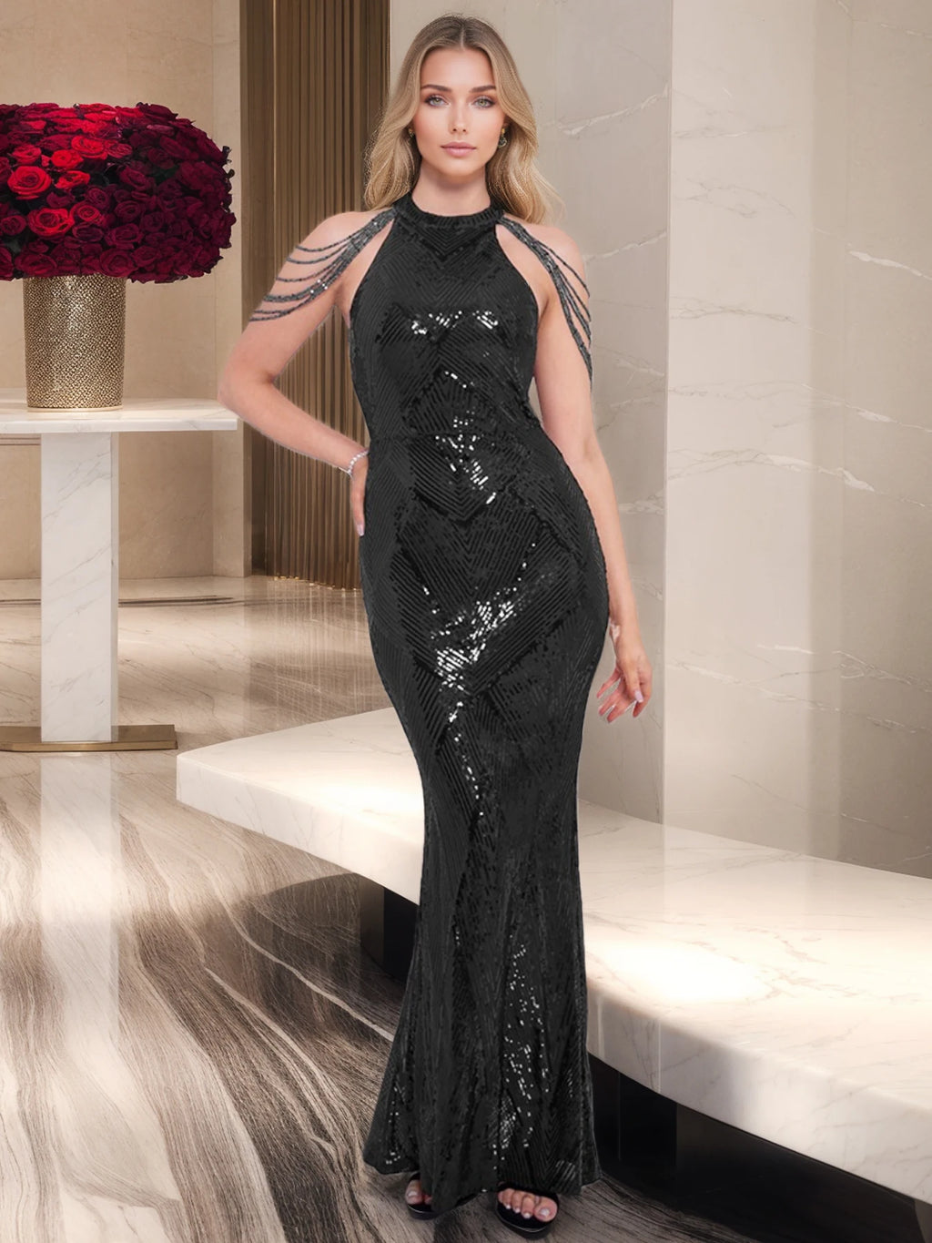 Romagic Elegant Off Shoulder Beading O Neck Sequin Evening Dress Long Women Prom Gown White Wedding Party Dresses 2025
