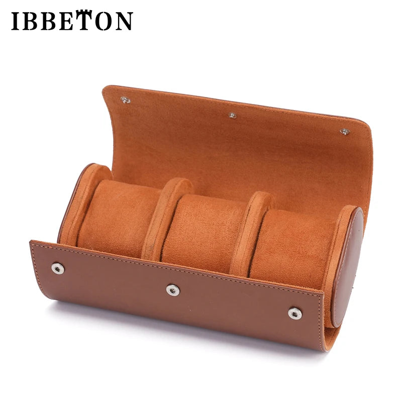 IBBETON 3-Slot Watch Roll Travel Case Portable Vintage Leather Watch Display Case Watch Storage Box Watch Organizers of Men Gift