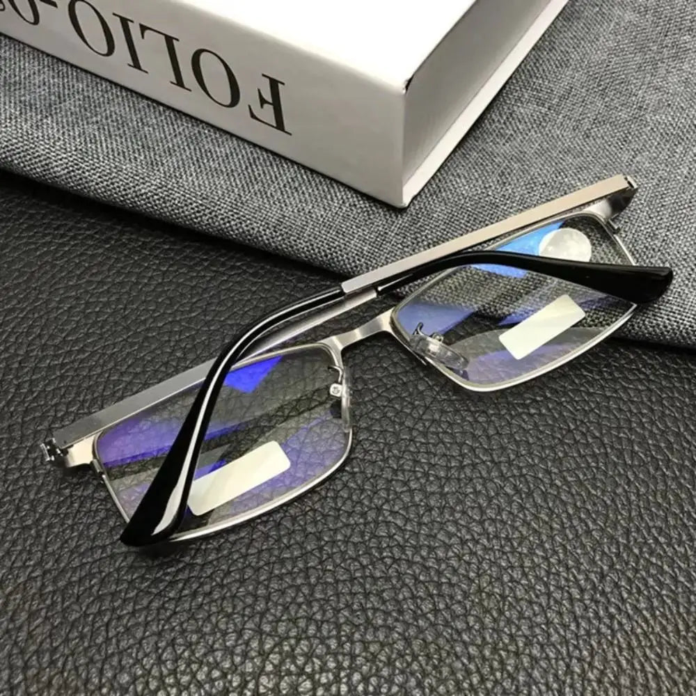 Stainless Steel Men Business Reading Glasses for Reader Mens Blue Light Blocking Presbyopia Optical Eyeglasses +1.0 1.5 2.0 2.50
