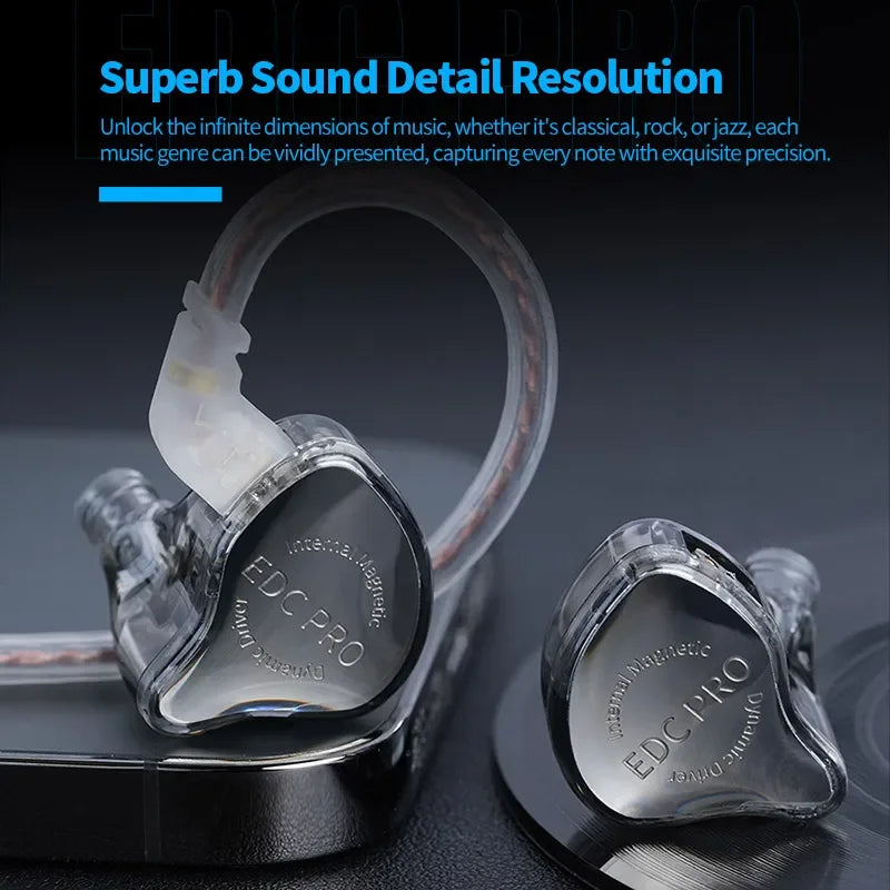 KZ EDC PRO in Ear Earphone High-Sensitivity Large Dynamic Earbuds HiFi Bass Music IHeadphone Detachable Cable