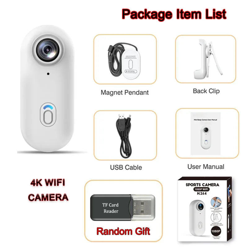 4K HD Mini Vlog Camera with WiFi Wireless Portable Action Body Cam for Sports Travel Photography Pocket Sized Video Recorder