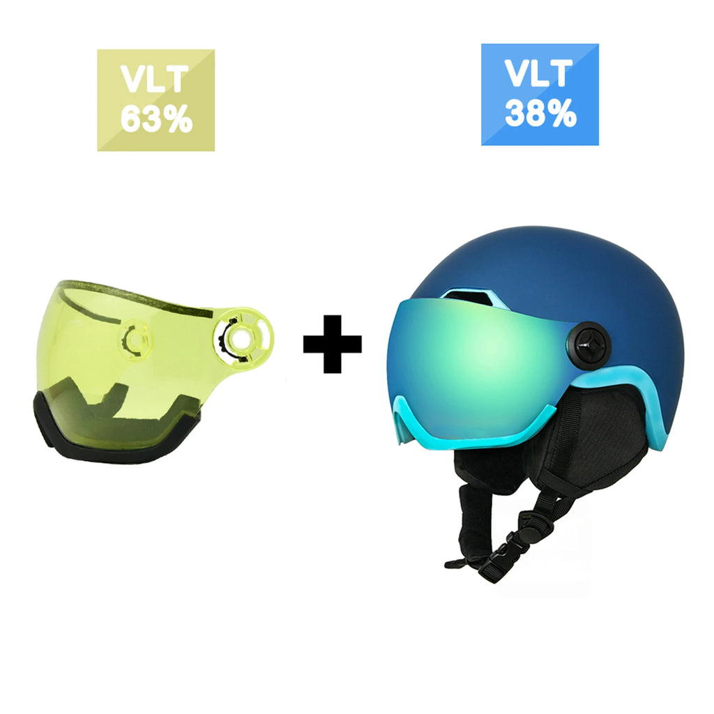 EnzoDate Ski Snow Helmet with Integrated Goggles Shield 2 in 1 Snowboard Helmet and Detachable Mask,Extra-cost Night Vision Lens