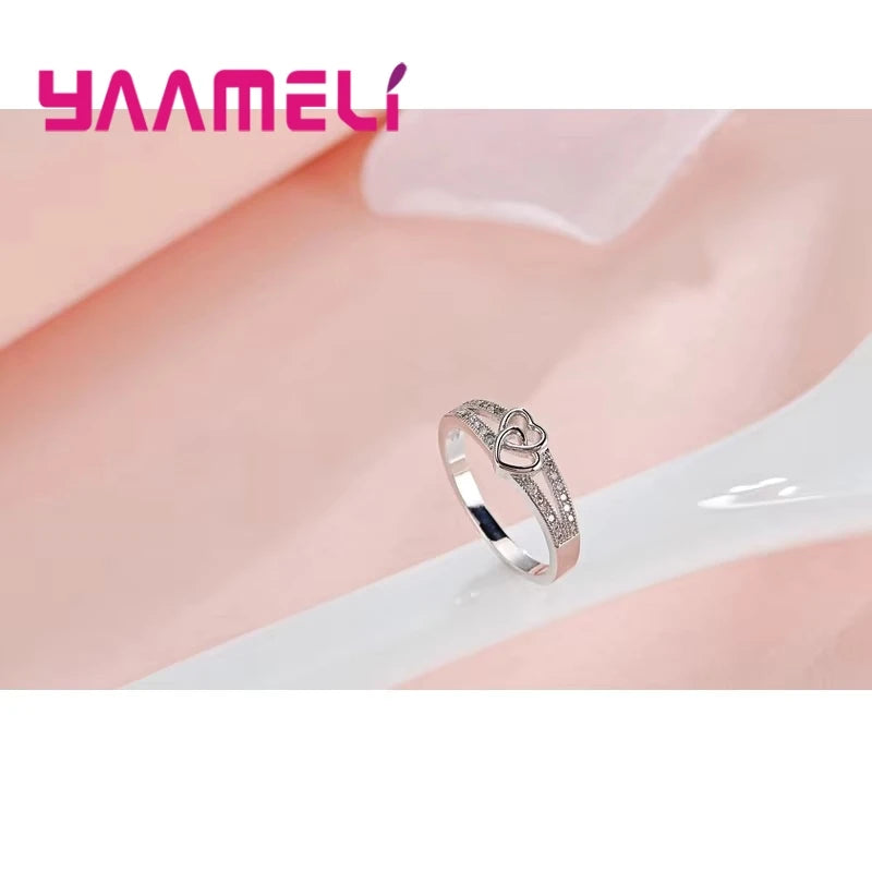 925 Sterling Silver Color Ring Simple Sweet Romantic Style Lover Gifts Cross Love Shape For Women Engagement Ceremony Jewelry