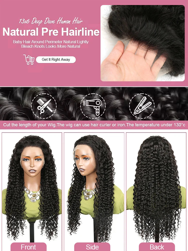 40 50 Inch Water Wave Burmese Curly Lace Front Wigs 13x4 13x6 HD Deep Wave Lace Frontal Wig 7x5 Glueless Human Hair Wigs For Women 300% High Quality Real Virgin Hair Wig