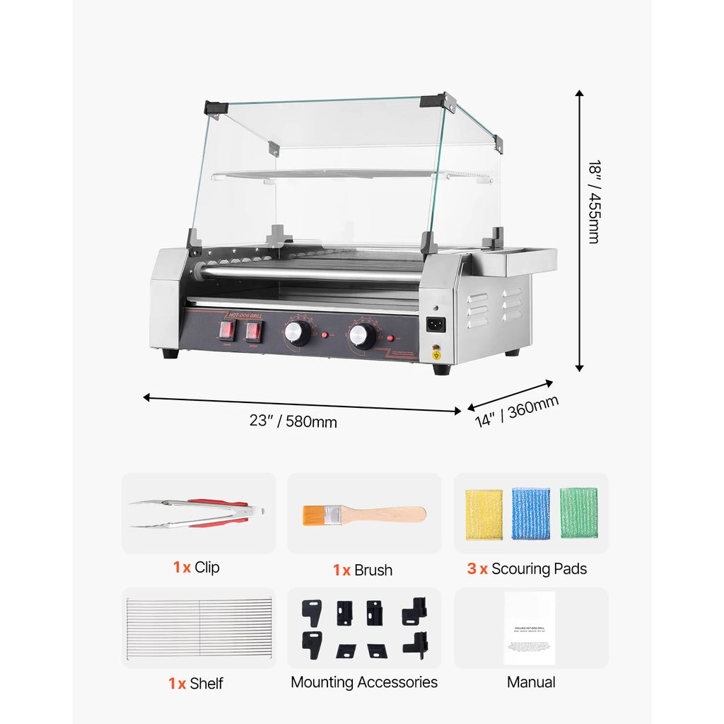 SucceBuy 5 7 11 Rollers Hot Dog Roller Stainless Steel Sausage Grill Cooker Commercial Hot Dog Machine with Dual Temp Control