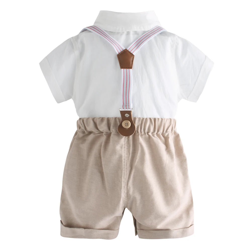 Baby Boy Bow Formal Romper Clothes Suits Infant Gentleman Party Suit Soft Cotton Jumpsuit Newborn Suspender Pants Toddler Set