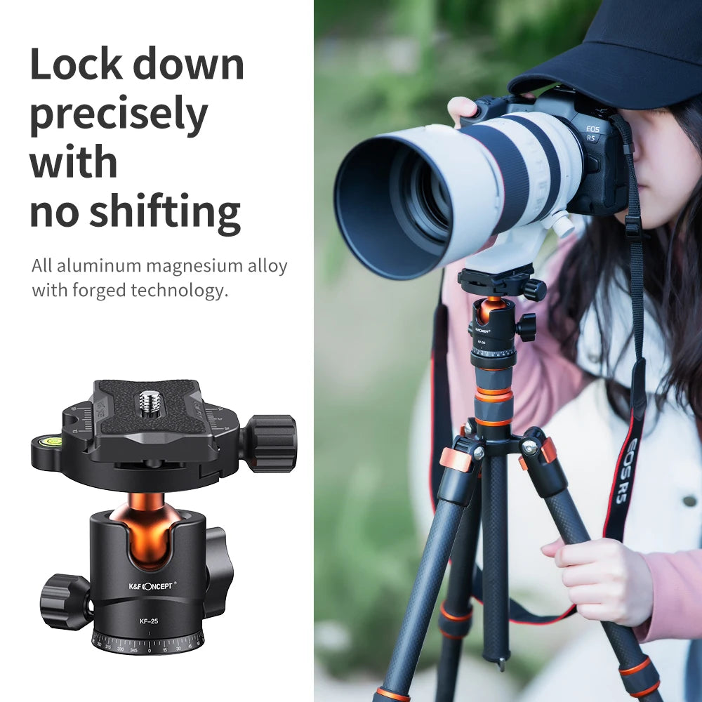 K&F CONCEPT KF-25 Ballhead Tripod Mount Adapter 25mm Large Ball Head Adapter with Quick Release Plate 1/4 Inch Screw 8kg Payload