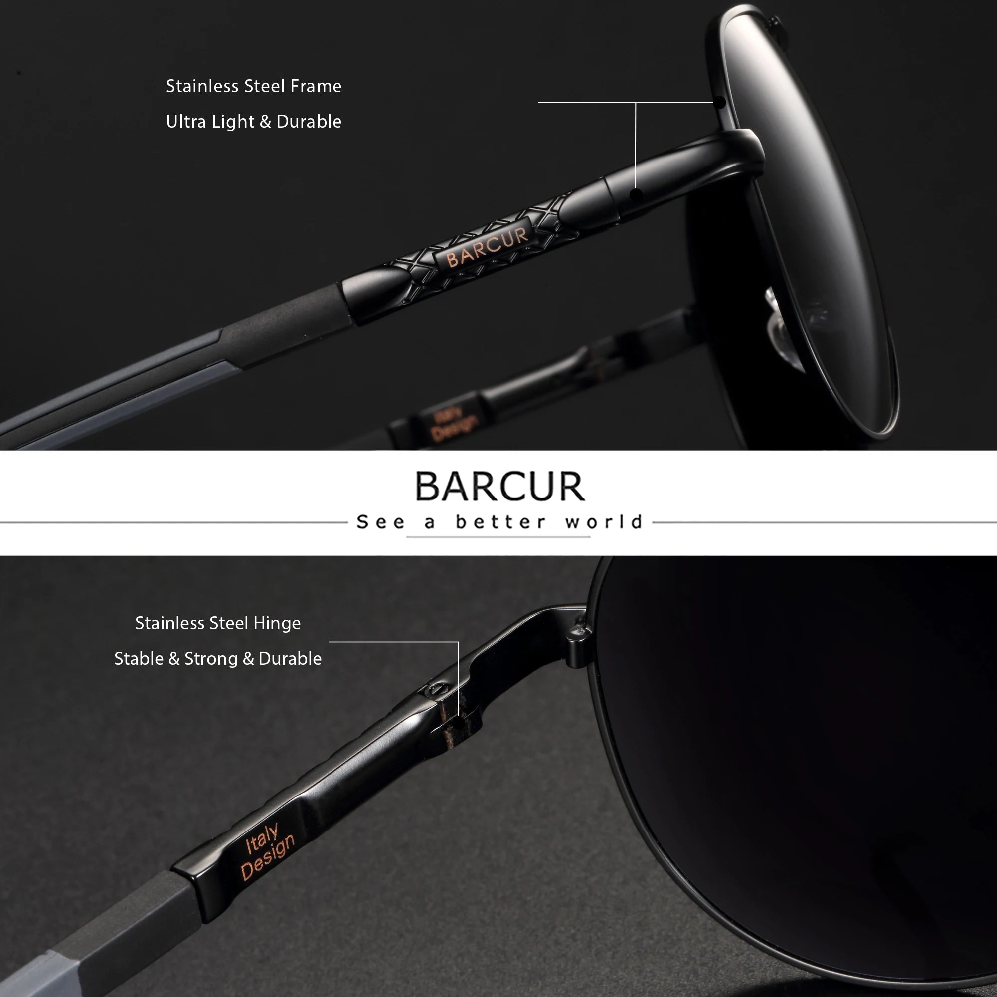 BARCUR Men Polarized Sunglasses Man Designer Red Glasses Classic Sun Glasses Women Shade Male Driving Accessories Eyewear