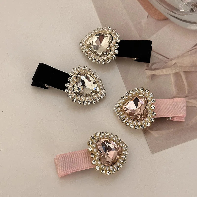Korean Love Rhinestone Fabric Art Duck Mouth Clip Sweet and Versatile Side bangs Clip Hair Accessories Women's Pink Hair Clip