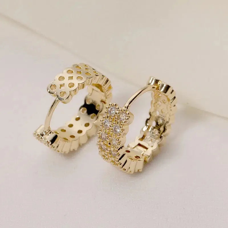 Fashionable And Elegant Shining Zircon Golden Hoop Earrings For Women's Classic Retro Banquet Decoration Exquisite Festival Gift