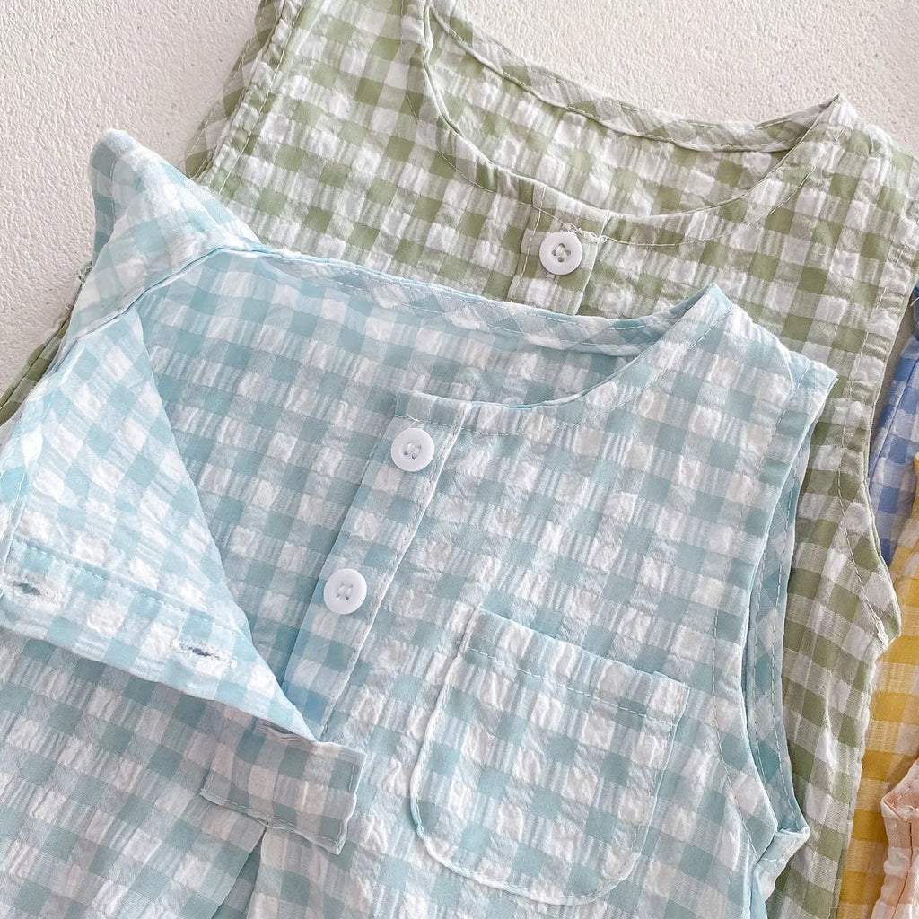 2024 Summer New in Kids Baby Girls Boys Cute Clothing Infant Toddler Plaid Sleeveless Cotton Jumpsuits Newborn Bodysuits 0-24M