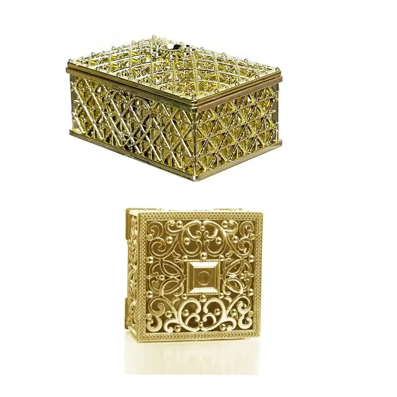 2Pcs Mini Treasure Jewelry Box Silver Hollow Flower Pattern Storage Case for Necklace Earring Ring