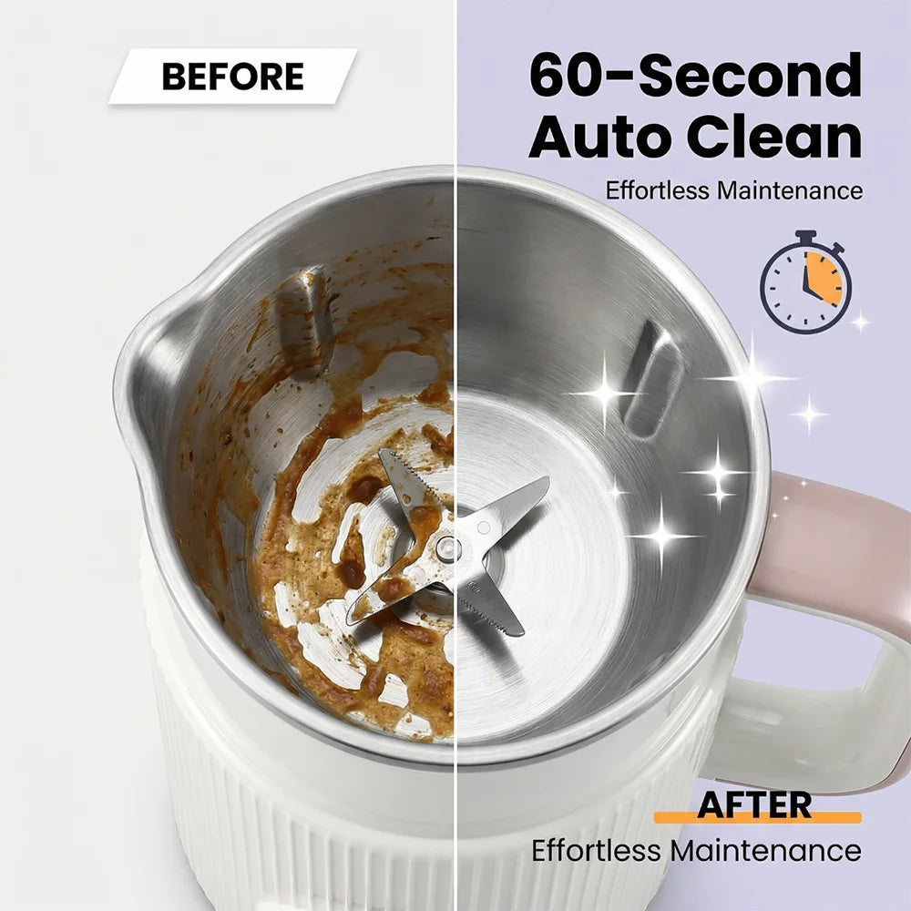 Multifunctional Automatic Soy Milk Maker 0.8L Self Cleaning Nut Milk Blender 12H Timer Delay Start Stainless Steel Inner Jug Mini Fruit Juice Soup Maker