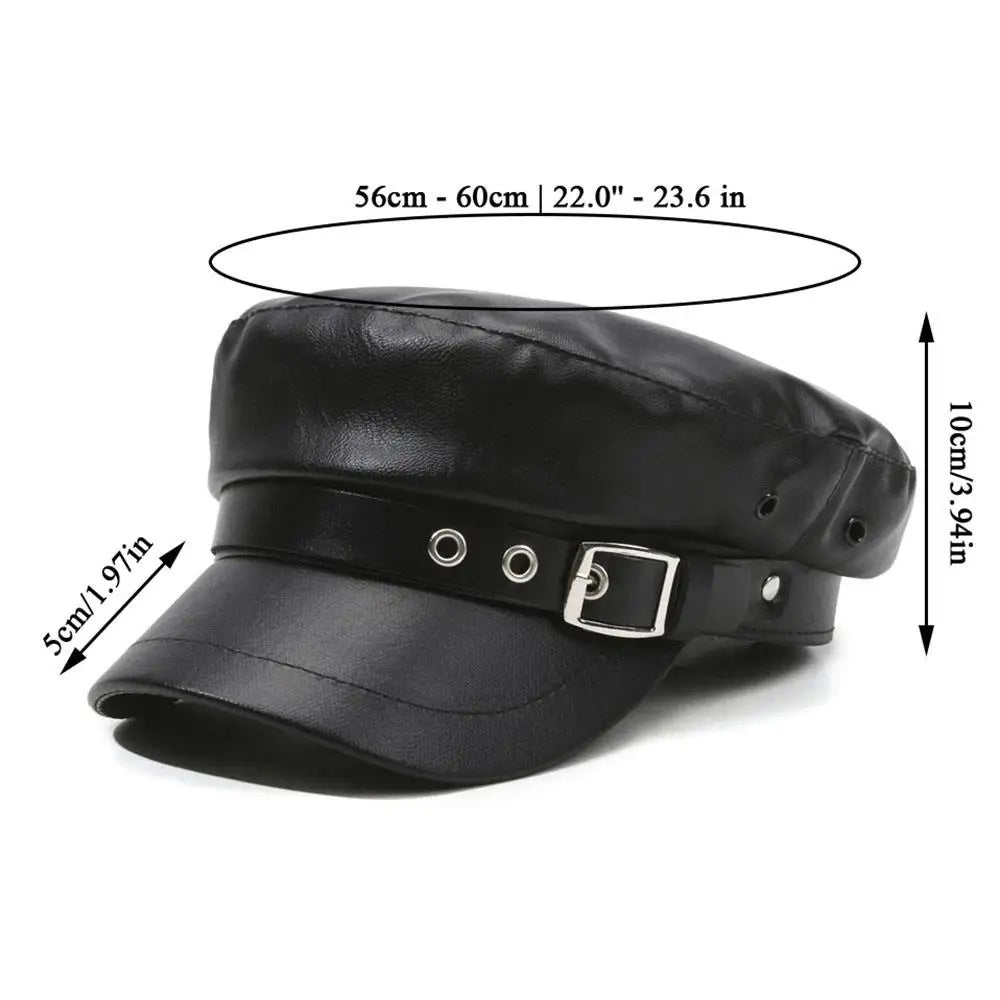 New PU Leather Beret Hat Autumn And Winter Versatile Beret Retro Flat Top Visor Adjustable Black Painter Hat Octagonal Cap