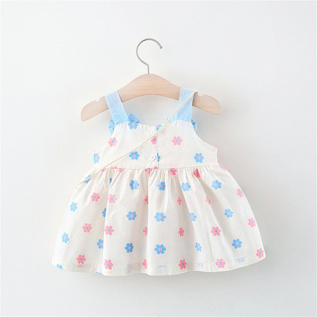 Summer Girls' Dress New 2 Pieces/Set Free Cute Bag Fresh Flower Bow Strap Daily Knee Length Cotton Comfortable Dress