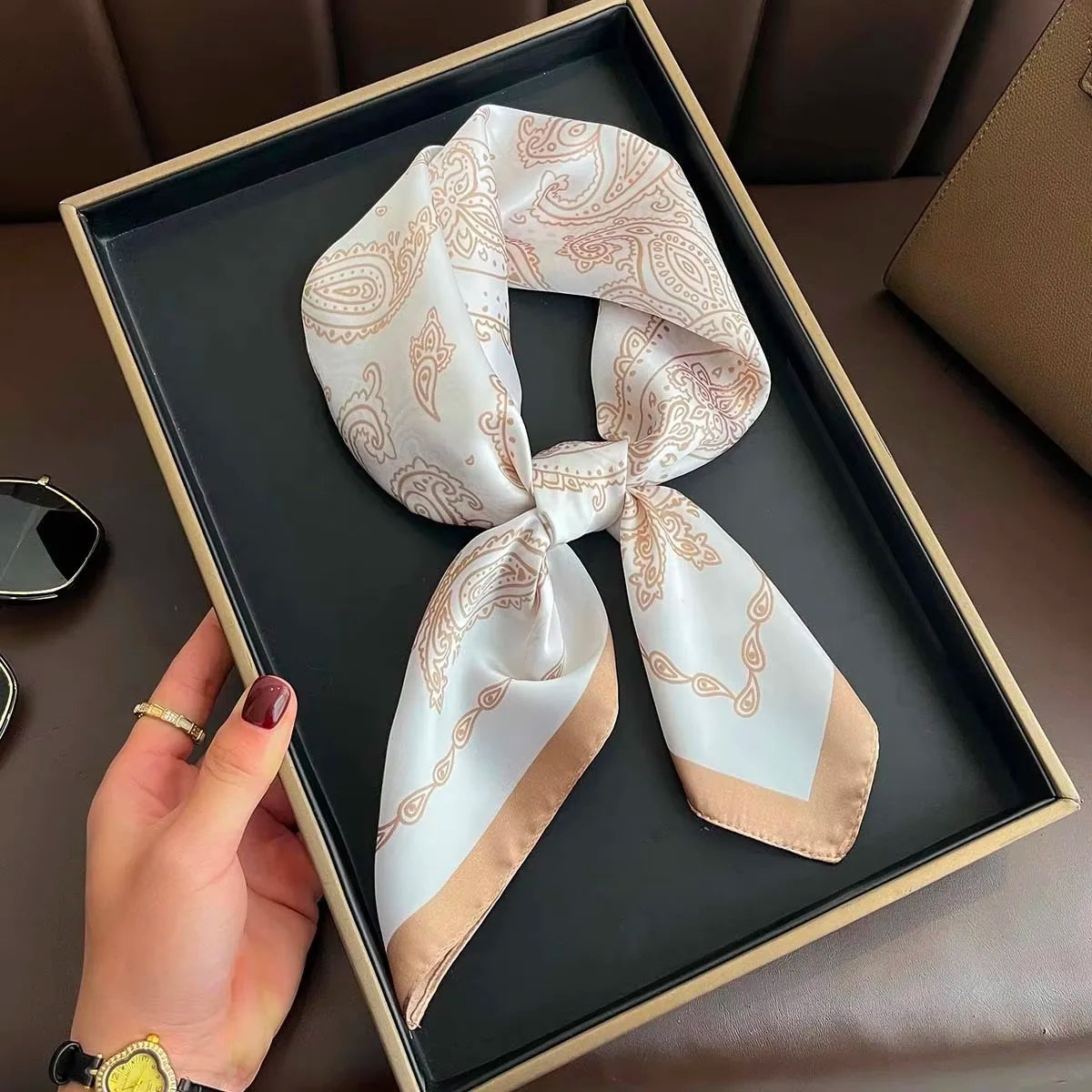 2025 New Yellow Lemon Print Square Silk Scarf for Women 70*70cm Neck Ties Fashion Decorate Neckerchief Female Hijab Bag Ribbions