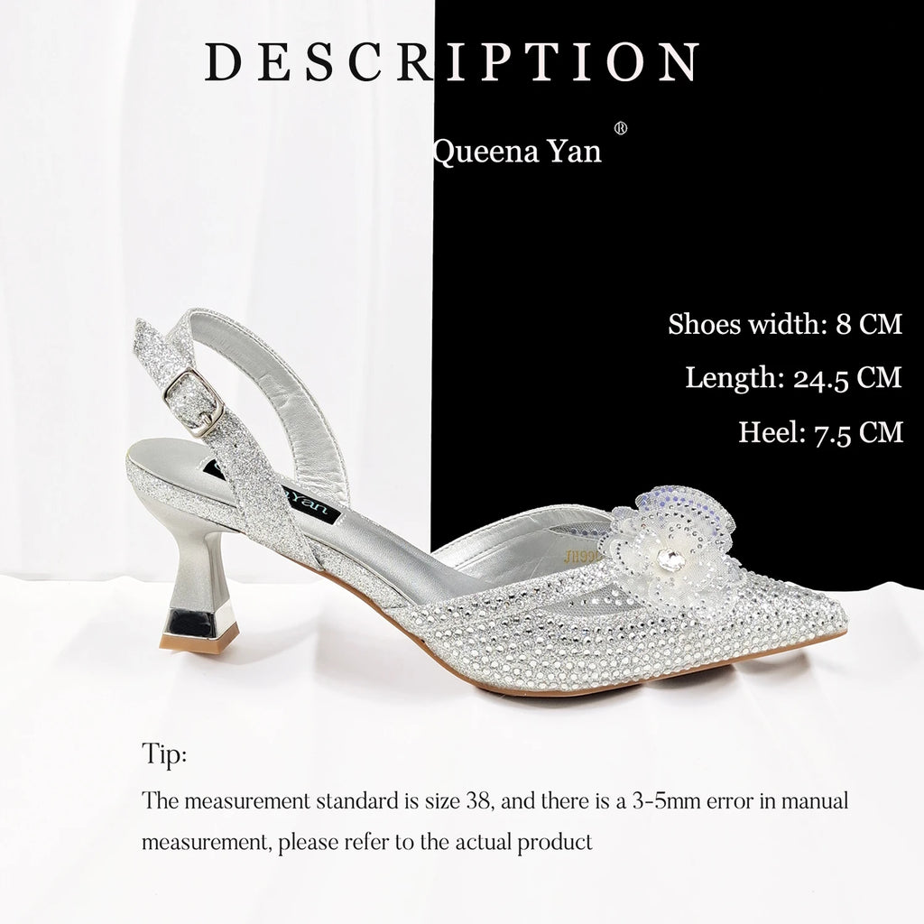 QueenaYan Elegant African-Inspired Evening Shoes and Handmade Clutch Set Pointed Toe High-Heel Women's Footwear and Matching Bag