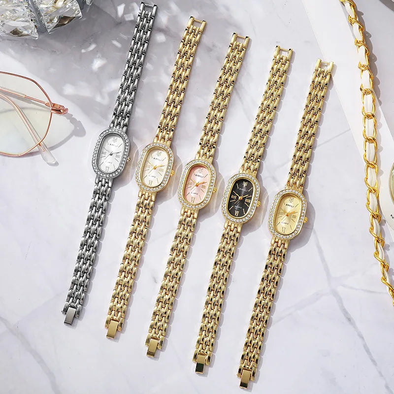 Women's Quartz Watch Pigeon Egg Shape Diamond Encrusted Fashion Oval Dial Wristwatch Casual Ladies Watch Daily Wear Girl Gifts