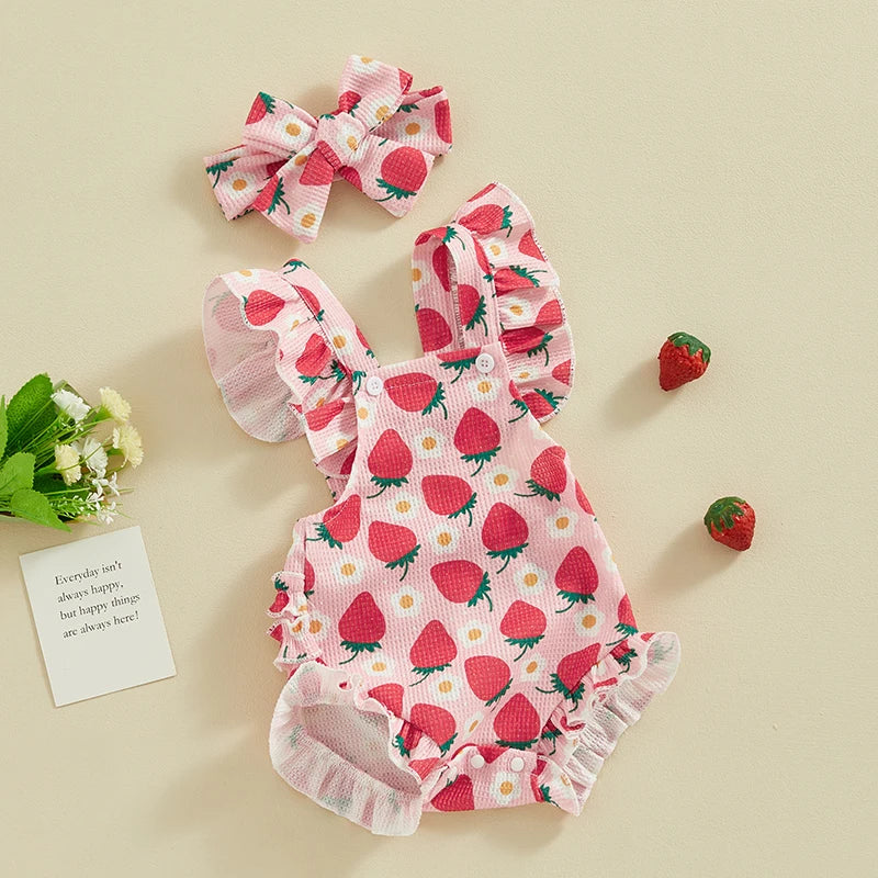 Citgeett Summer Infant Baby Girls Bodysuit and Headband Flower Print Fly Sleeve Jumpsuit Casual Clothes