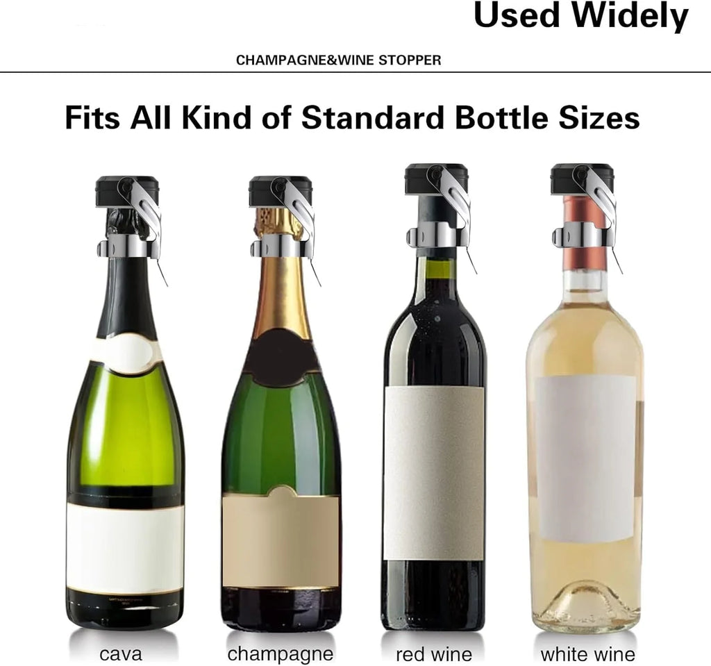 Champagne&Wine Bottle Stoppers Stainless Steel with Food Grade Silicone Leak Proof Keep Fresh Reusable Saver Prosecco Sparkling