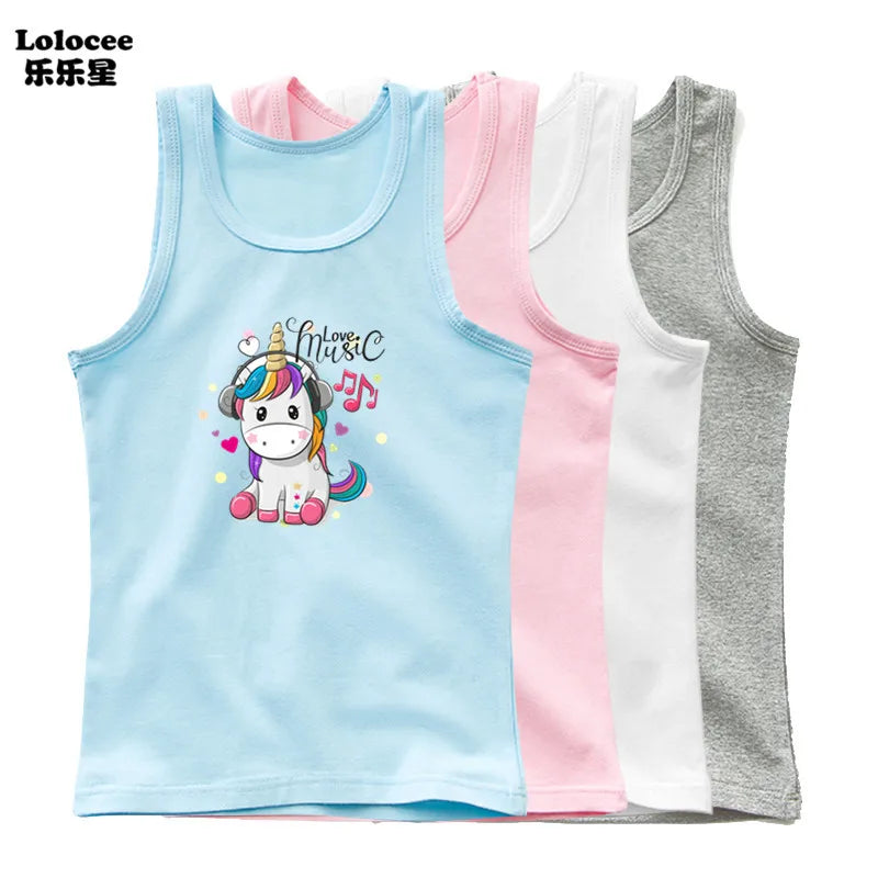 Kids Girl Cute Unicorn Singlet Summer Baby Girls Cotton Tops Toddler Clothes Children Sleeveless Cartoon T-shirts