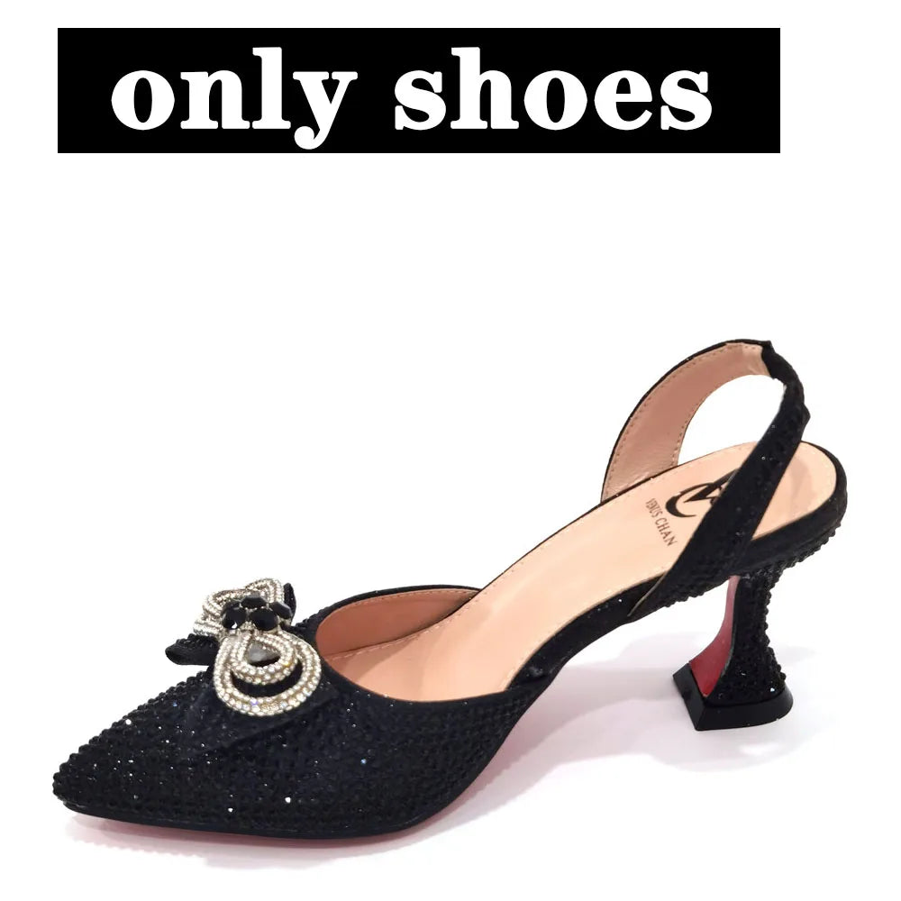 2022 Latest Italian Design African Women's High Heel Pointed Toe Sandals Party Wedding Party Fuchsia Color Shoes and Bags Set