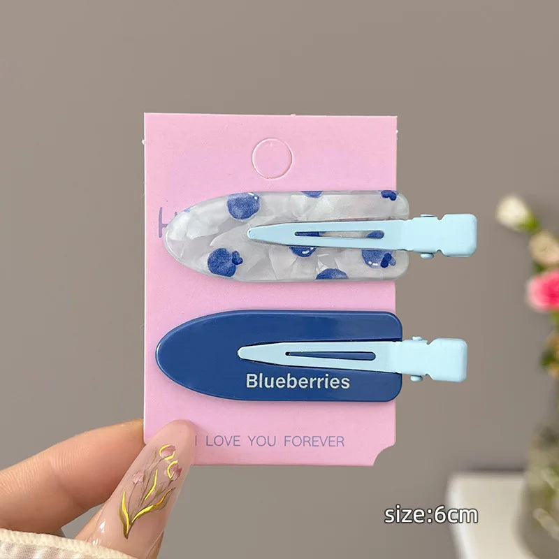 2 Pieces of Multi-Color Colorful Hair Clips with Side Bangs, Duckbill Clips for Flyaway Hair, Sweet Girl's Simple Hair Clips