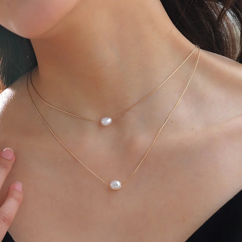 ZAKOL Simple Fashion Gold Color Double Layer Snake Chain Necklace Imitation Pearl Pendant Necklaces Choker Accessories