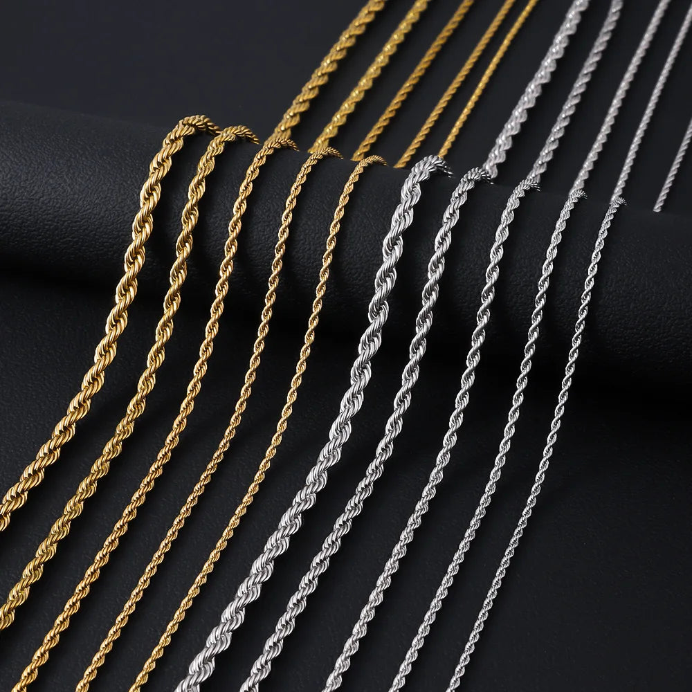 HNSP Men Rope Chain Necklace 316L Stainless Steel Twisted Rope Link Chain For Jewelry Gift For Him Gold Silver Color