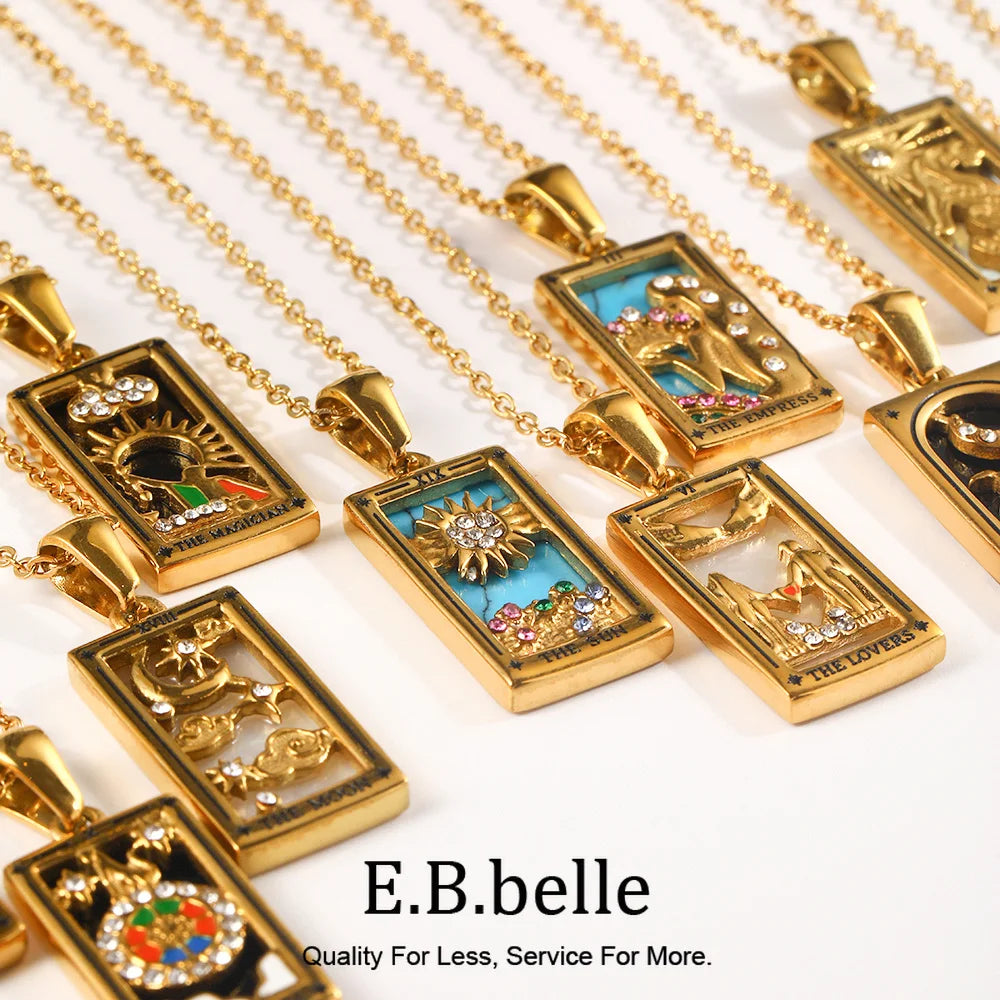 E.B.belle Original New Tarot Queen Lover Magician Moon Necklace Tarnish Free Stainless Steel Jewelry 18K Gold Plated Decoration