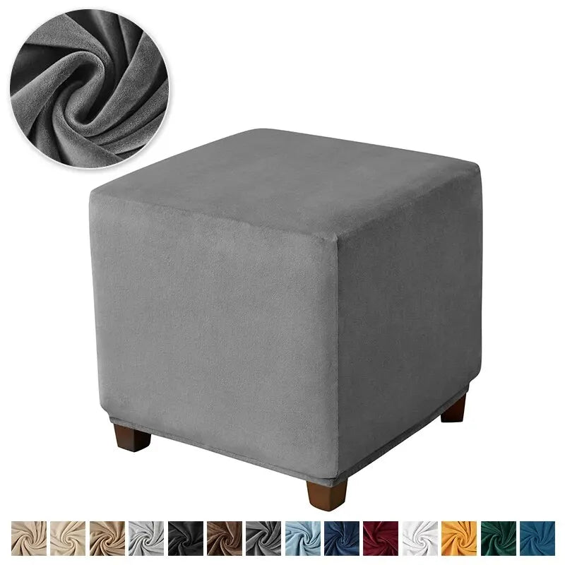 Velvet Square Ottoman Cover Soft Elastic Footrest Slipcovers for Living Room House Pouf Stool Covers Furniture Protector Case