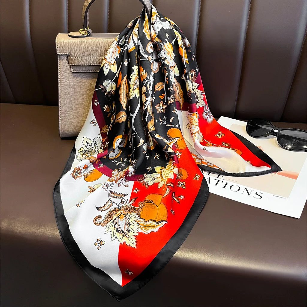 2025 New Yellow Lemon Print Square Silk Scarf for Women 70*70cm Neck Ties Fashion Decorate Neckerchief Female Hijab Bag Ribbions