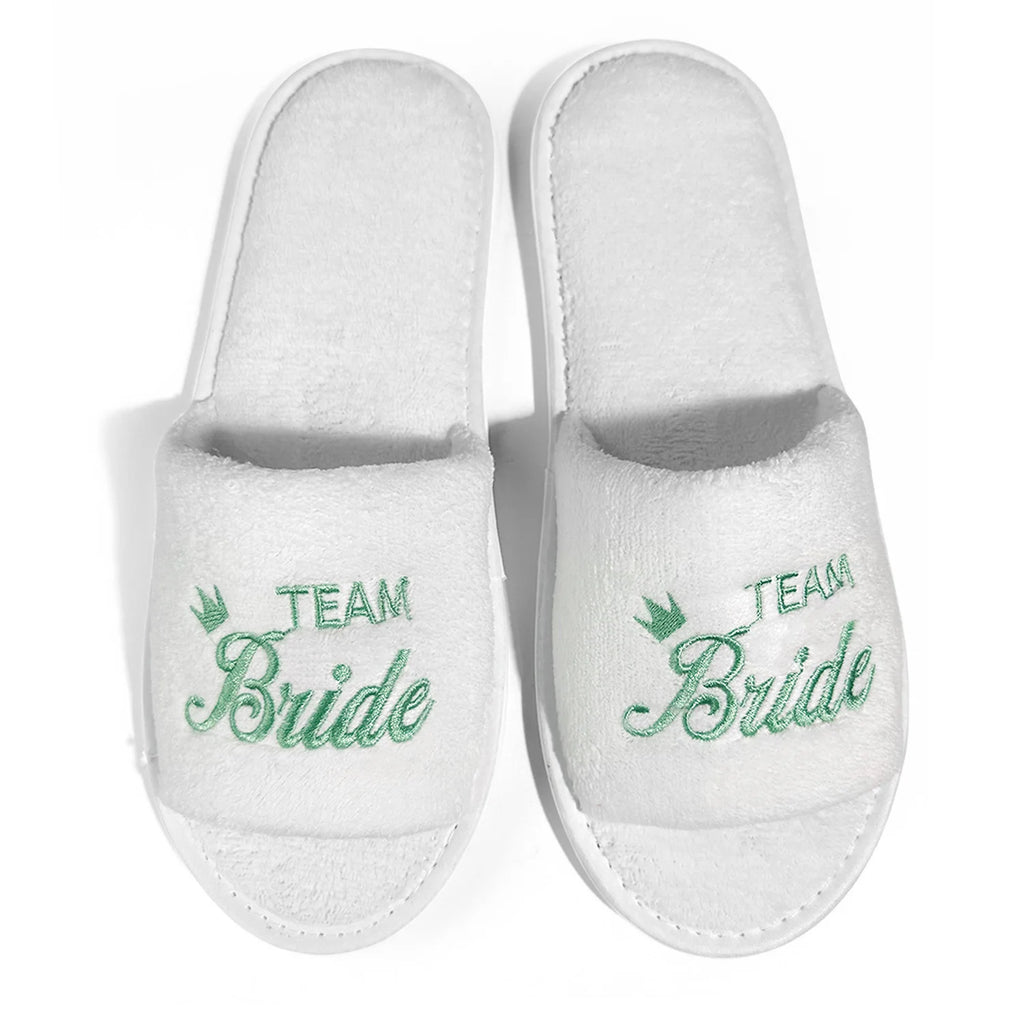 Bride & Bridesmaid, Wedding Party Guests Home Slip On Shoes Bridal Party Slippers Open-toe With Golden, Mint Green and Pink